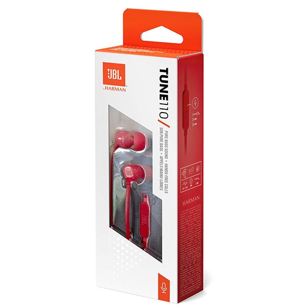 JBL Tune 110 in Ear Headphones with Mic Red-3469