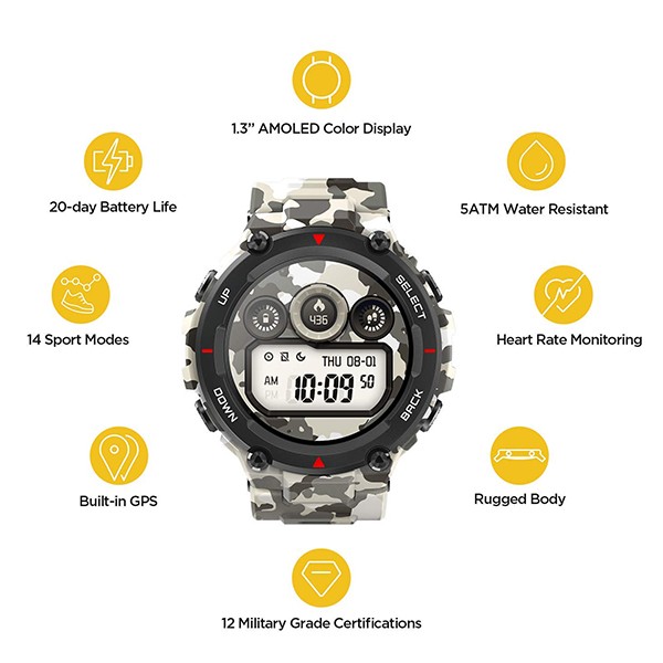 Smartwatch amazfit t rex camo online green