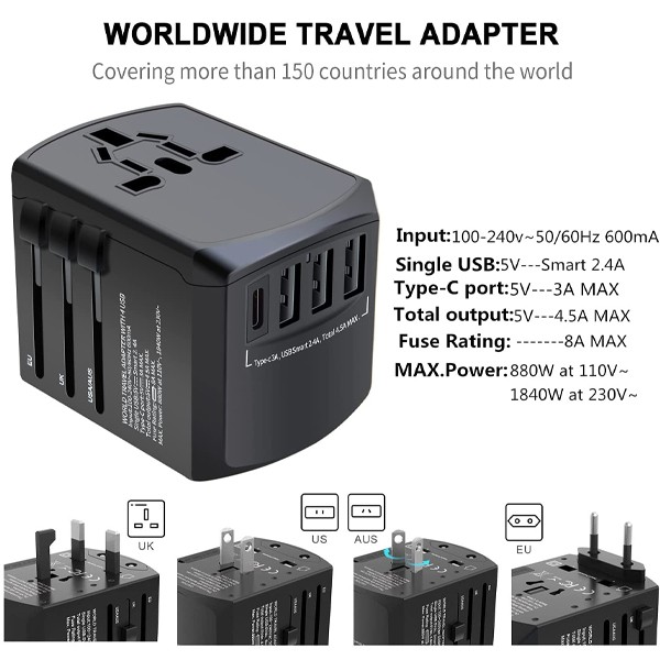 Traveling Abroad Charging Adapter 4 USB+2 Type C-1527