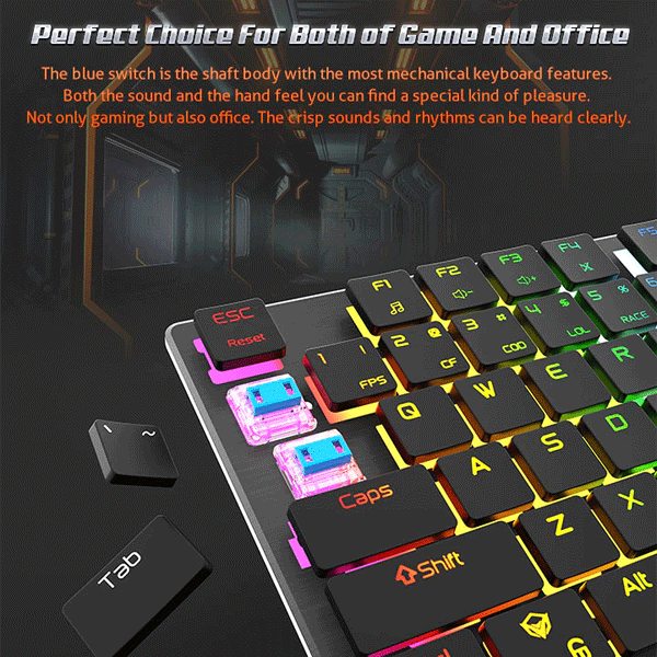 Meetion MT-MK80 chocolate keycap Ultra-thin Mechanical Keyboard-2736