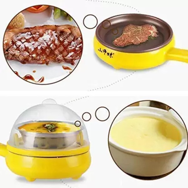 2 In 1 Mini Electric Frying Pan And Egg Cooker Boiler Steamer