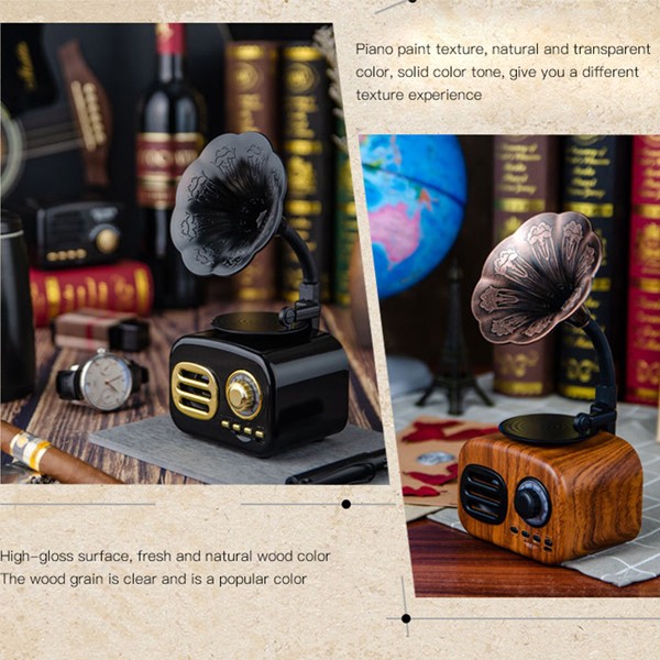 Mini Portable Wireless Audio Wood Speaker Retro Large Volume Gramophone -1518