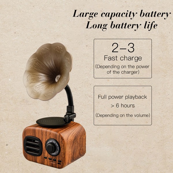 Mini Portable Wireless Audio Wood Speaker Retro Large Volume Gramophone -1519